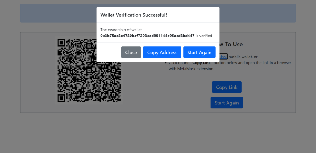 Blockchain wallet is verified